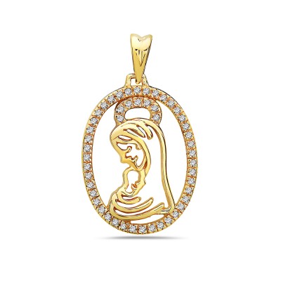 Sterling Silver Pendant 22-28mm Oval Clear Cubic Zirconia +Rold Plating Maria