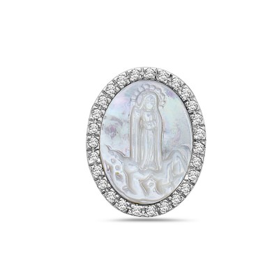 Sterling Silver Pendant 19-24mm Oval Mother of Pearl Cameo Maria -Rhodium Plating/Nickle Free-
