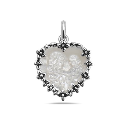 Sterling Silver Cameo with Lady and Flower Border-E-Coated-