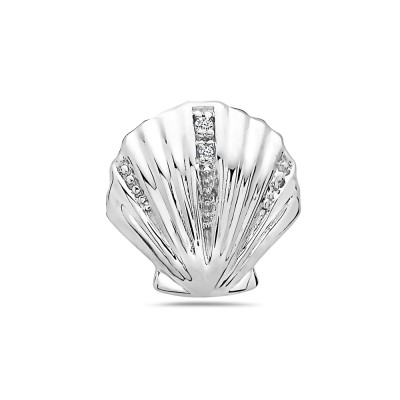 Sterling Silver Pendant of Seashell with Clear Cubic Zirconia