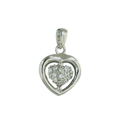 Sterling Silver Pendant with Open Heart and Clear Cubic Zirconia inside