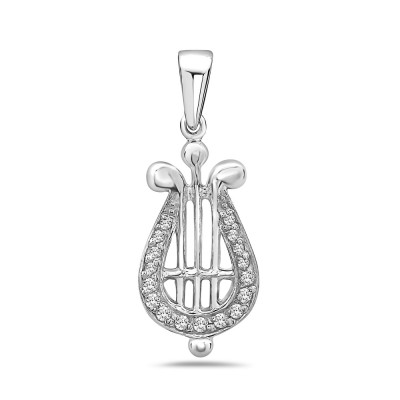 Sterling Silver Pendant of Harp with Clear Cubic Zirconia