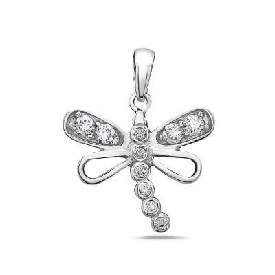Sterling Silver Pendant of Dragonfly with Clear Cubic Zirconia