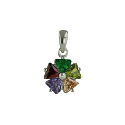 Sterling Silver Pendant of Round Mutlicolor Cubic Zirconia