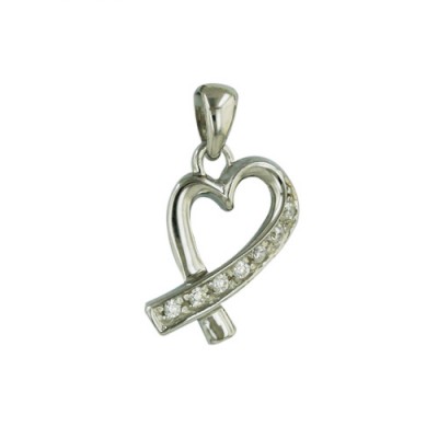 Sterling Silver Pendant of Open Heart with Cear Cubic Zirconia