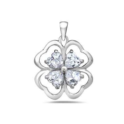 Sterling Silver Pendant Flower with Clear Cubic Zirconia