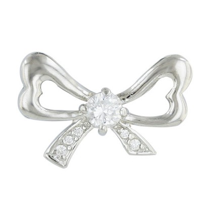 Sterling Silver Pendant of Bow with Clear Cubic Zirconia