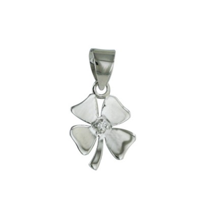 Sterling Silver Pendant 4 Leaf Clover with Clear Cubic Zirconia in Center