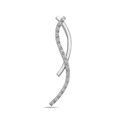 Sterling Silver Pendant with Two Wavy Lines with Clear Cubic Zirconia