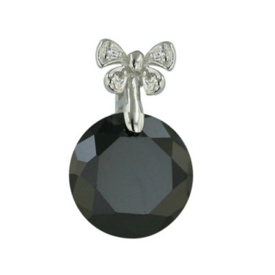 Sterling Silver Pendant of Clear Cubic Zirconia Bowtie and Round Black Cubic Zirconia A