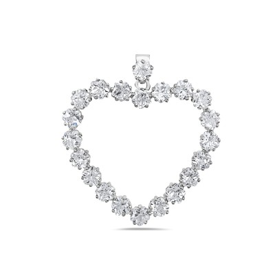 Sterling Silver Pendant 33-30mm Open Heart with Clear Cubic Zirconia