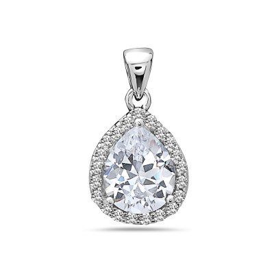 Sterling Silver Pendant T Drop 9.5mm/12mm Clear Cubic Zirconia Center with Clear