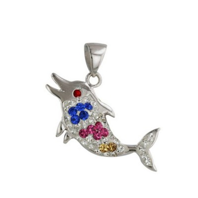 Sterling Silver Pendant Dolphin Blue/Pink/Yellow/Clear/Garnet C