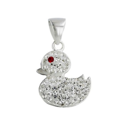 Sterling Silver Pendant Duck with Blue Topaz Body/Pink Eye/Clear Crystal