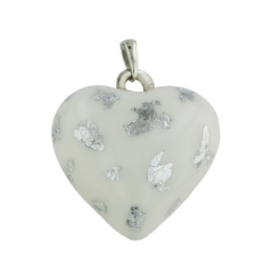 Sterling Silver Pendant Puffy Heart 30 mm Forming with White Ename