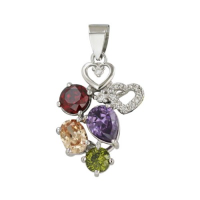 Sterling Silver Pendant Multicolor-Color Cubic Zirconia Garnet +Amethyst+Champagne+Olivine Multicolor Shape Cubic Zirconia