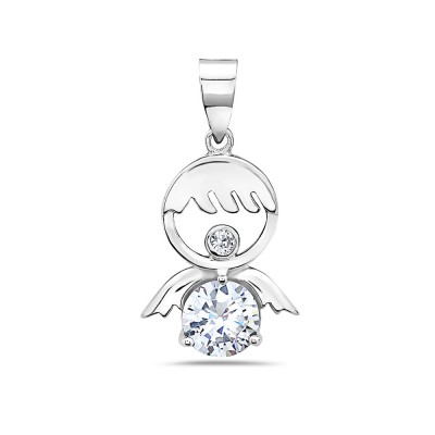 Sterling Silver Pendant Boy with 7mm Clear Cubic Zirconia