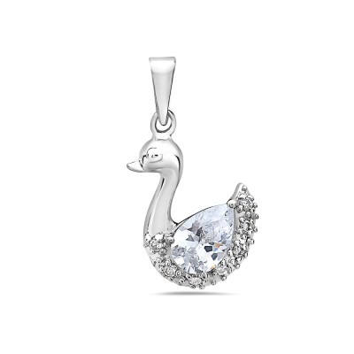 Sterling Silver Pendant Swan Clear Cubic Zirconia 17.5X14 mm