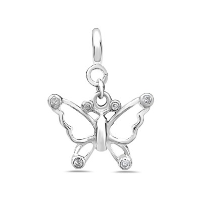 Sterling Silver Pendant Open Butterfly 6 Clear Cubic Zirconia with Spring Lock