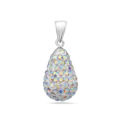 Sterling Silver Pendant AB color Cyrstal Crystal Teardrop Fireball Dangle