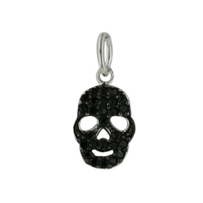 Sterling Silver Pendant Skull Black Cubic Zirconia -Rhodium Plating Plating-