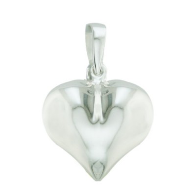 Sterling Silver Pendant Plain Silver Puffy Heart