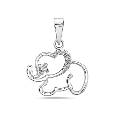 Sterling Silver Pendant Open Elephant with Clear Cubic Zirconia