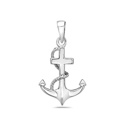 Sterling Silver Pendant Anchor and Rope -Rhodium-