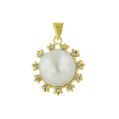 Sterling Silver Pendant 12mm Mother of Pearl Stars with Clear Cubic Zirconia Surround