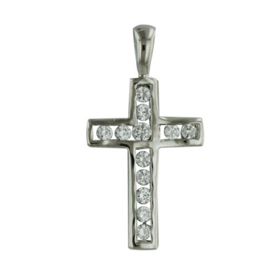 Sterling Silver Pendant Cross Bezel with Rd Clear Cubic Zirconia