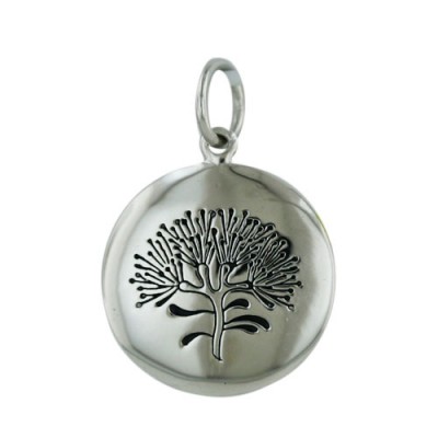 Sterling Silver Pendant Round with Oxidized Tree-Rhodium Plating-