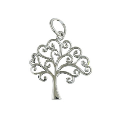 Sterling Silver Pendant Tree with Curly Ends Thinner Branches-Rhodium Plating-
