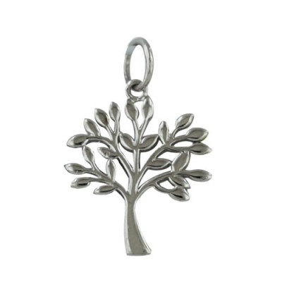 Sterling Silver Pendant Rd Top Tree with Regular Leaves-Rhodium Plating-
