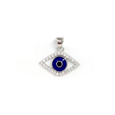 Sterling Silver Pendant Open Evil Eye with Clear Cubic Zirconia Blue Eyeball Center