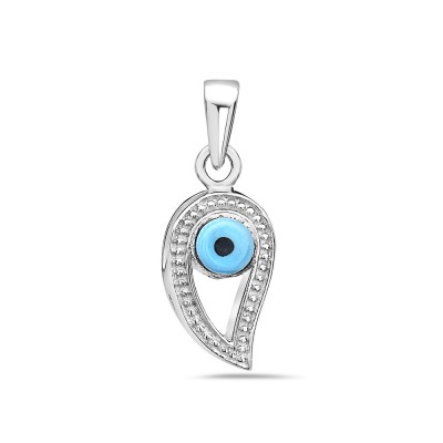 Sterling Silver Pendant Slanted Evil Eye with Blue Pupil