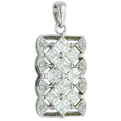 Sterling Silver Pendant Clear Cubic Zirconia Diagonal Design