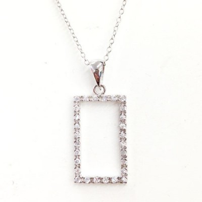 Sterling Silver Pendant 14X23mm Clear Cubic Zirconia Rectangle Outline