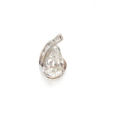 Sterling Silver Pendant Clear Tear Drop Cubic Zirconia Wrapped in Line with Clear Cubic Zirconia