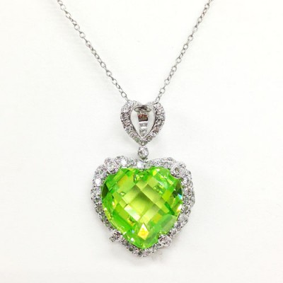 Sterling Silver Pendant 17mm Lg Heart in Clear Cubic Zirconia Bezel