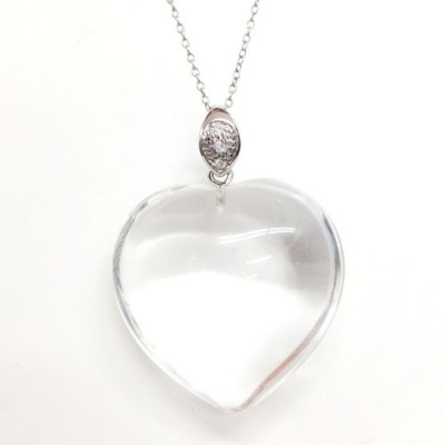 Sterling Silver Pendant 33X34mm Heart Clear Quartz Cubic Zirconia Bail