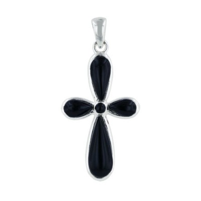 Sterling Silver Pendant Bubble Cross with Onyx