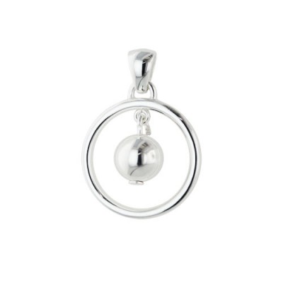 Sterling Silver Pendant Plain Circle Ball Dangle in Center