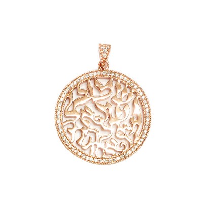 Sterling Silver Pendant 25mm Rd Shema with Clear Cubic Zirconia -Rose+Rose-