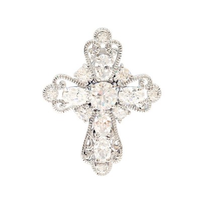 Sterling Silver Pendant Filigree Cross with Clear Cubic Zirconia