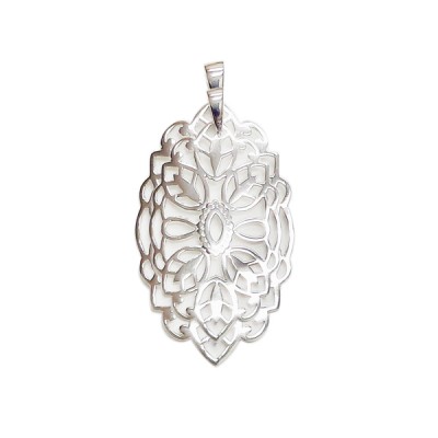 Sterling Silver Pendant 40X20mm Marquise Shaped with Leaf Filigree