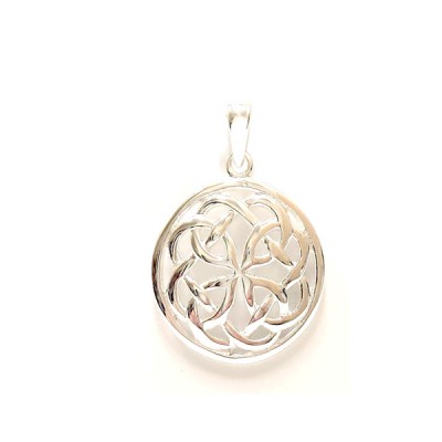 Sterling Silver Pendant Plain Open Knots Make Flower in Circle