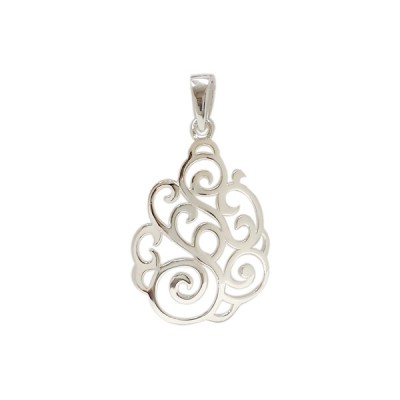 Sterling Silver Pendant 32X22mm Plain Open Swirls Make Teardrop