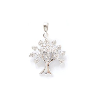 Sterling Silver Pendant Clear Cubic Zirconia on Tree of Life