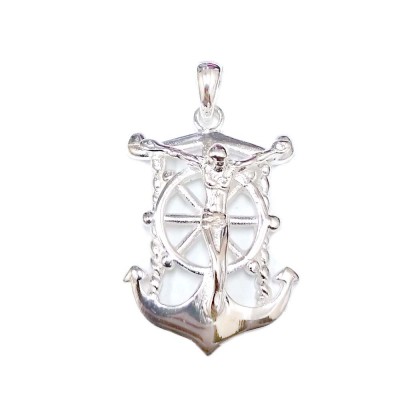 Sterling Silver Pendant Plain Anchor & Steering Wheel with Bail