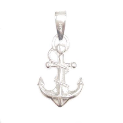 Sterling Silver Pendant Plain Anchor with Rope Wrap Around-E Coated